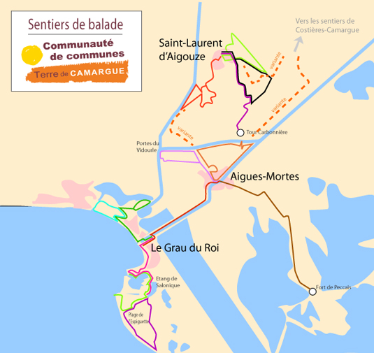 Carte des sentiers Terre de Camargue