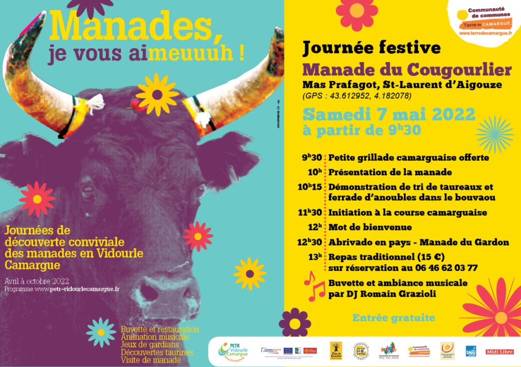 Journée festive à la Manade du Cougourlier à Saint-Laurent d'Aigouze samedi 7 mai 2022. Manades je vous aime
