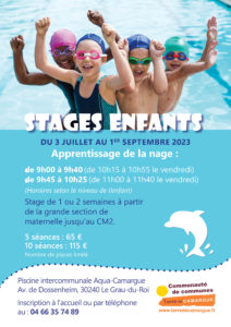 flyer stage de natation enfants 2023