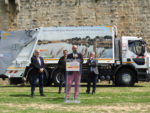 Inauguration du parc de camions "propres" pour la collecte des déchets, au pied des remparts d'Aigues-Mortes