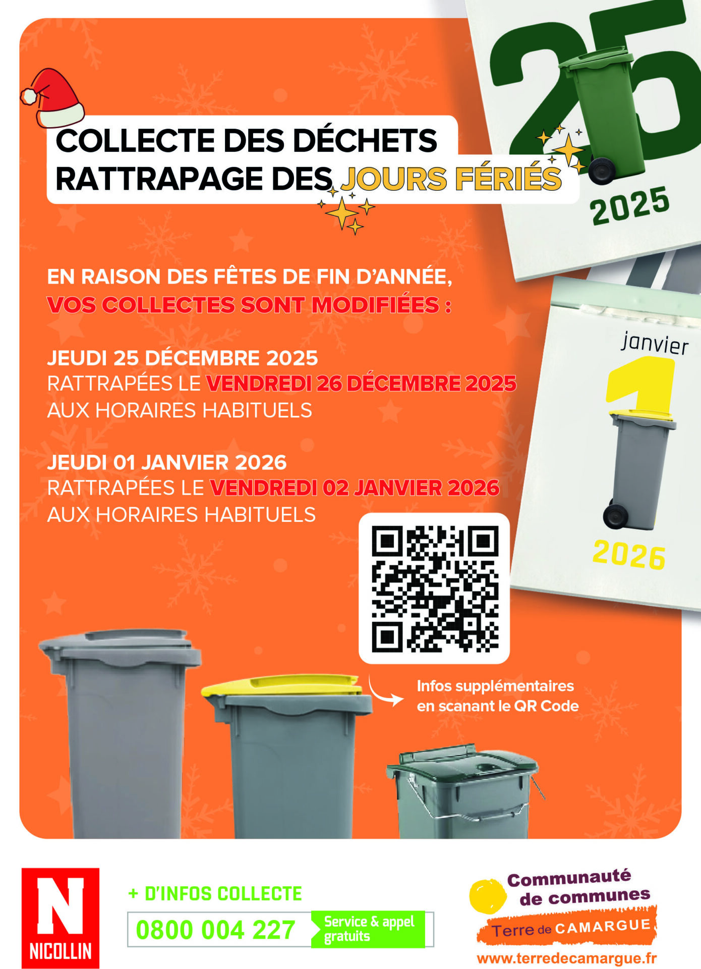 Infos collecte en Terre de Camargue pendant les fêtes de fin d'année 2025