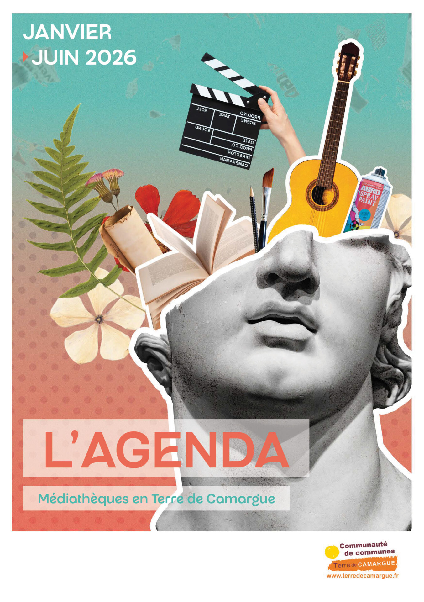 Couverture de l'agenda des médiathèques en Terre de Camargue du 1er semestre 2026