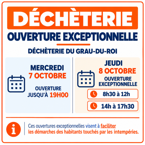 Ouverture exceptionnelle de la déchèterie du Grau-du-Roi suiets aux intempéries d'ovribre 2026
