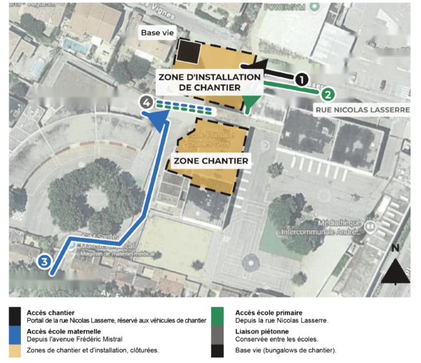 Etapes des travaux du restaurant scolaire Charles Gros à Aigues-Mortes